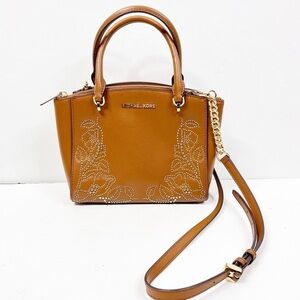 Michael kors Brown Tan Embellished Stud Ellis convertible satchel Crossbody